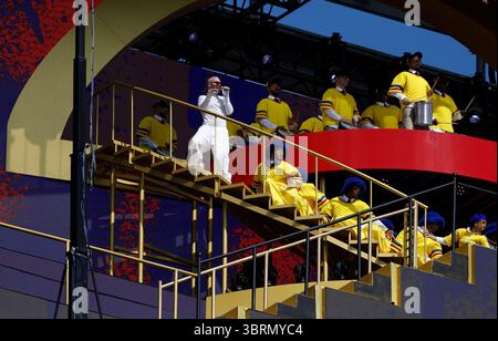 East Rutherford, États-Unis. 13 juillet 2025. J Balvin se produit pendant le spectacle de la mi-temps lors de la finale de la Coupe du monde des clubs de la FIFA 2025 au MetLife Stadium à East Rutherford, New Jersey, le dimanche 13 juillet 2025. Photo de John Angelillo/UPI crédit : UPI/Alamy Live News Banque D'Images