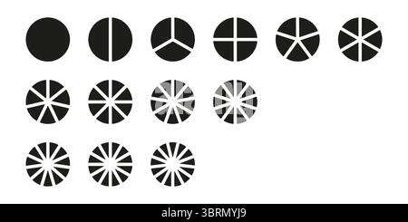Cercle de division sur la collecte de 1 à 13 pièces égales. Icônes minimalistes infographiques définies. Disposition vierge du coaching. Tarte, maquettes de tableau de pizza. Roue ronde Illustration de Vecteur