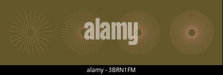 Lignes circulaires radiales. Eléments de lignes circulaires. Symbole des rayons d'étoile du Soleil. Rayons à rayures rayonnantes. Illusions abstraites formes géométriques. Mousse moka Illustration de Vecteur