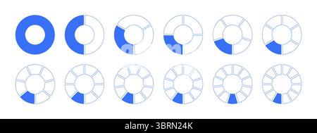 Cercles diagramme divisé de 1 à 12 icônes de parties égales. Graphique en forme de pâté, graphiques de section en forme de pizza. Modèles vierges de coaching. Jeu de segments roue ronde Illustration de Vecteur