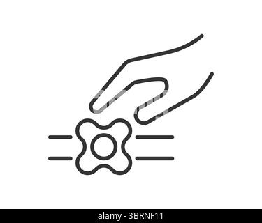 Illustration minimaliste montrant une main tournant une soupape. Représente le contrôle, la régulation ou le réglage. Idéal pour les manuels de sécurité, les guides de plomberie, ou t Illustration de Vecteur
