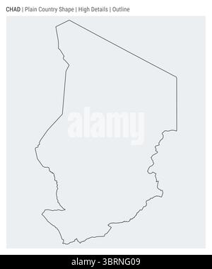 Carte du pays de la plaine du Tchad. Détails élevés. Style de contour. Forme du Tchad. Illustration vectorielle. Illustration de Vecteur
