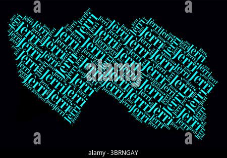 Nuages de mots des régions de Jersey. Design de style néon lumineux sur fond sombre. Noms de région du pays en anglais. Illustration de Vecteur