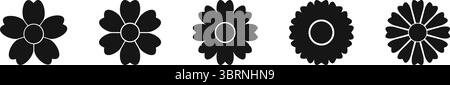 Ensemble de formes de fleurs. Silhouettes de Marguerite, de chrysanthème ou de gerbera isolées sur fond blanc. Collection d'éléments de design dans le thème floral. Illustration graphique vectorielle. Illustration de Vecteur