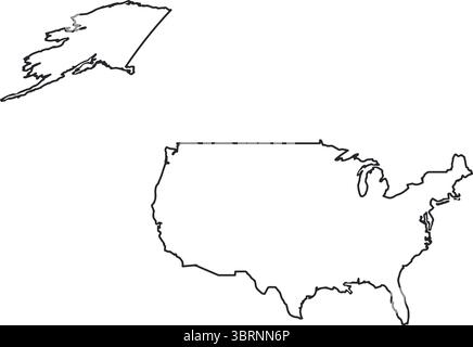 Frontière extérieure de la carte de United Staes of America contour blanc américain Illustration de Vecteur