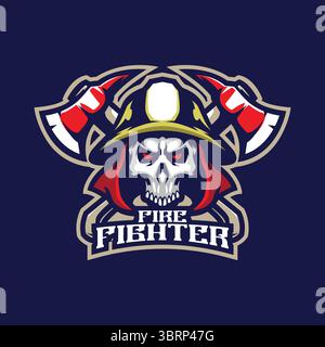 Vecteur de conception de logo de mascotte de pompier avec un style de concept d'illustration moderne pour l'impression de badge, d'emblème et de t-shirt. Illustration de pompier de crâne. Illustration de Vecteur