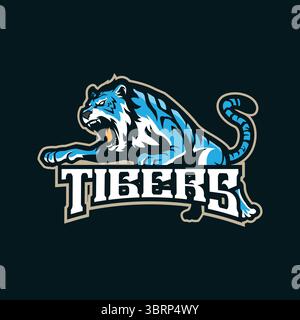 Vecteur de conception de logo de mascotte de tigre avec un style de concept d'illustration moderne pour l'impression de badge, d'emblème et de t-shirt. Illustration tigre en colère pour l'équipe sportive. Illustration de Vecteur