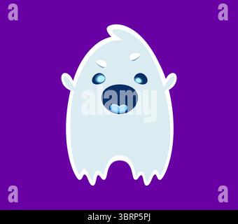 Halloween font Un personnage mignon de dessin animé fantôme de lettre. Symbole d'alphabet latin de caractère fantôme effrayant, police esprit d'horreur ou Halloween fantôme mignon personnage anglais ABC vecteur typé lettre Illustration de Vecteur