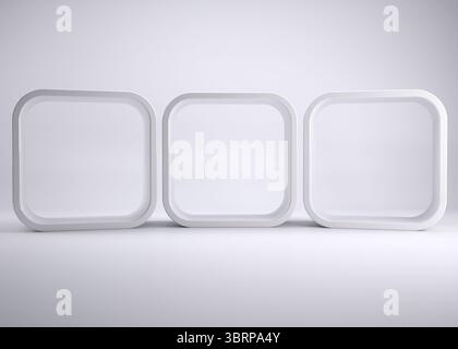 Design plat avec trois panneaux carrés blancs arrondis avec fond dégradé Banque D'Images