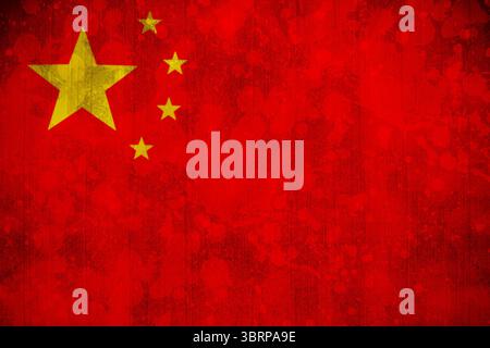 Drapeau national de la Chine remplit la vue en illustration avec un champ rouge texturé et des étoiles dorées Banque D'Images