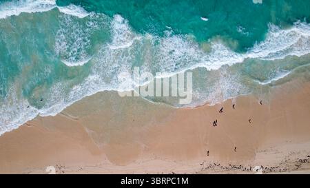 Une vue aérienne à couper le souffle d'une plage immaculée de la République dominicaine, avec des vagues turquoises qui s'écrasent sur le sable doré doux. Banque D'Images