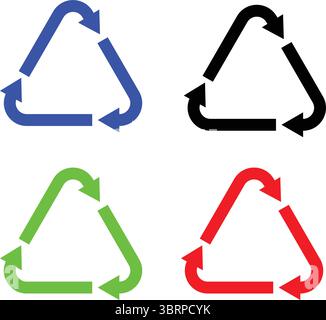Jeu d'icônes de flèches de recyclage triangulaires – symboles vectoriels de mouvement circulaires multicolores Illustration de Vecteur