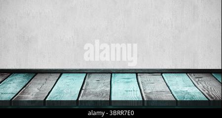 Montrant plancher en bois design plat alternant turquoise et gris, avec plinthe noire et mur gris Banque D'Images