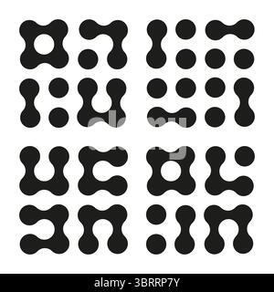 Icônes Metaball. Symboles de points connectés isolés sur un fond blanc. Motif sans couture de cercles abstraits. Elément de conception. Modèle graphique. Logo Illustration de Vecteur