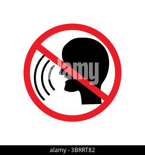 Pas de signe parlant. Symbole d'interdiction de parole. Vecteur d'interdiction de silence. Avertissement de zone calme. Illustration de Vecteur