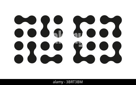 Motifs d'icône de point Metaball. Cercle connecté. Disposition à plat du mouvement de point. Déformation de blobs. Logotype de transition Metaballs. Maquette d'autocollant graphique. Web Illustration de Vecteur