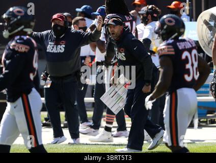 20 septembre 2020, Chicago, il, États-Unis : Matt Nagy, entraîneur des Bears de Chicago, argumente un penalty contre les Bears au quatrième quart-temps contre les Giants de New York le dimanche 20 septembre 2020, au Soldier Field à Chicago, Illinois. (Crédit image : © TNS via ZUMA Wire) Banque D'Images