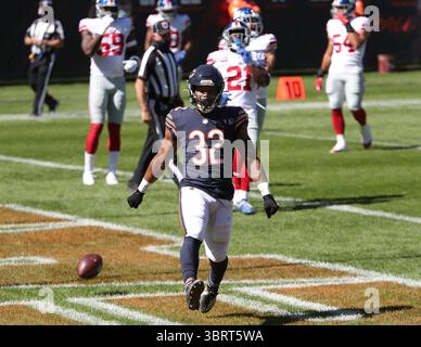 20 septembre 2020, Chicago, il, États-Unis : les Chicago Bears Running Back David Montgomery célèbre après s'être précipité pour un touchdown dans le premier quart-temps contre les Giants de New York le dimanche 20 septembre 2020, au Soldier Field à Chicago, Illinois. (Crédit image : © TNS via ZUMA Wire) Banque D'Images