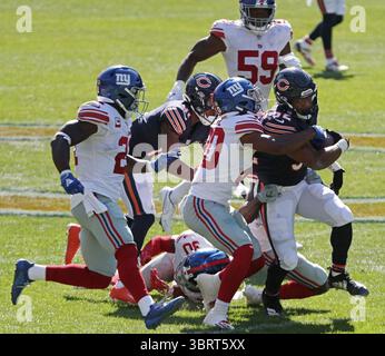 20 septembre 2020, Chicago, il, USA : les Chicago Bears Running back David Montgomery se précipite dans le quatrième quart-temps contre les Giants de New York le dimanche 20 septembre 2020, au Soldier Field à Chicago, Illinois. (Crédit image : © TNS via ZUMA Wire) Banque D'Images