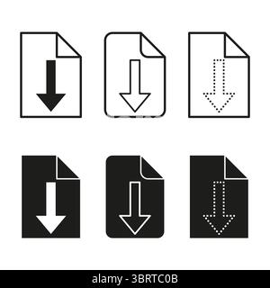 Icône Télécharger le fichier. Elément de papier à flèche. Contours des variantes remplies. Symbole de document vectoriel. Illustration de Vecteur