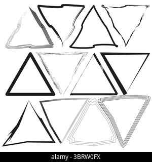 Formes triangulaires abstraites. Eléments dessinés à la main. Ensemble de formes géométriques. Contour approximatif vectoriel. Illustration de Vecteur