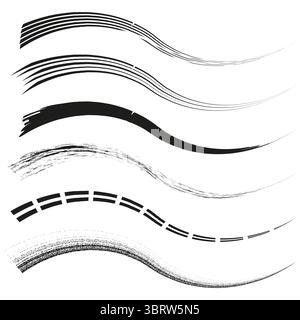 Contour ondulé défini. Collection de lignes de pinceau. Eléments de courbe artistique. Vecteur grunge Swash. Illustration de Vecteur