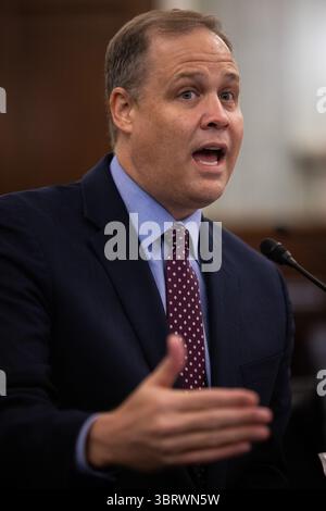 30 septembre 2020, Washington, District de Columbia, USA : L'administrateur de la NASA Jim Bridenstine témoigne au Capitole, à Washington, le 30 septembre 2020, lors d'une audition de la Commission du commerce et des transports du Sénat sur les missions, les programmes et les plans d'avenir de la NASA (crédit image : © Graeme Jennings - Pool via CNP/CNP via ZUMA Wire) Banque D'Images