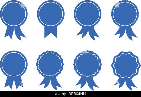 Jeu de badges Blue Ribbon, récompense, garantie, qualité supérieure, gagnant, et étiquettes de réussite dans plusieurs styles. Vecteur Illustration de Vecteur