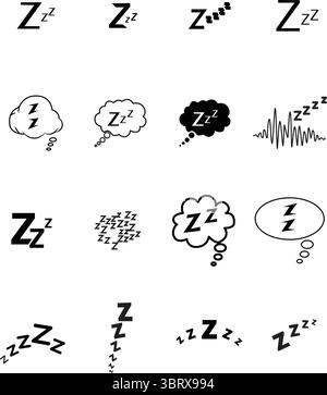 ZZZ Symbol Icon Collection – icônes de sommeil et de repos dans plusieurs styles, illustration vectorielle Illustration de Vecteur