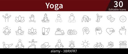 Yoga et méditation icônes de ligne modifiables pour le bien-être et la pleine conscience Illustration de Vecteur