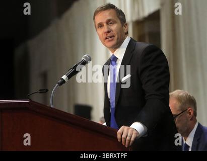 25 avril 2018 - formé Louis, MO, USA - le gouverneur Eric Greitens prononce le discours principal lors du 27e déjeuner de prière commémoratif annuel des policiers de la Louis Area police Chiefs Association, le 25 avril 2018, au Centre de congrès Charles. (Crédit image : © Laurie Skrivan/TNS via ZUMA Wire) Banque D'Images
