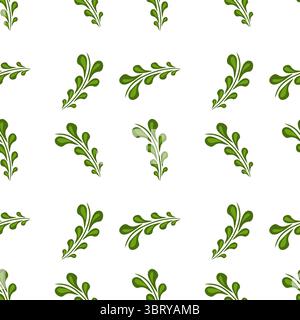 Un motif vectoriel d'art folklorique sans couture avec des feuilles vertes stylisées sur un fond blanc. Le design est vibrant et frais, adapté aux textiles, au mur Illustration de Vecteur