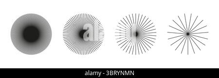 Élément Sunburst, bandes radiales. Rayons d'étoiles du soleil. Régler le faisceau de rayons, rafale. Lignes de rayonnement circulaires radiales. Lignes circulaires. Rayons à rayures rayonnantes Illustration de Vecteur