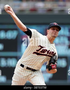 23 juin 2018 - Minneapolis, MN, États-Unis - Jake Odorizzi, lanceur des Twins du Minnesota, travaille lors de la première manche contre les Texas Rangers le samedi 23 juin 2018, au Target Field de Minneapolis. Les Rangers ont gagné, 9-6. (Crédit image : © David Joles/TNS via ZUMA Wire) Banque D'Images