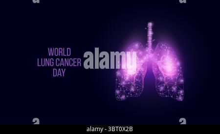 Concept de la Journée mondiale du cancer du poumon. Modèle de bannière avec poumons en poly bas brillant. Abstrait moderne futuriste. Isolé sur fond sombre. Vecteur Illustration de Vecteur