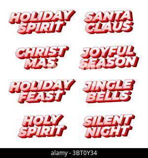 Texte 3D classique avec des vibes de Noël joyeuses dans une palette de couleurs rouge et blanc audacieux Illustration de Vecteur