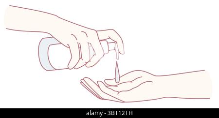 Illustration de mains appliquant du désinfectant pour les mains pour promouvoir des pratiques d'hygiène et de propreté efficaces Illustration de Vecteur