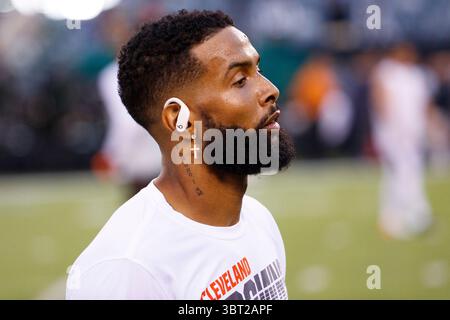 Le 16 septembre 2019, le receveur Wide des Browns de Cleveland Odell Beckham Jr. (13 ans) regarde avant le match NFL entre les Browns de Cleveland et les jets de New York au MetLife Stadium à East Rutherford, New Jersey. Christopher Szagola/CSM(image de crédit : &copy ; Chris Szagola/CSM via ZUMA Wire) Banque D'Images
