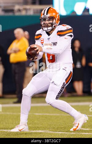 Le 16 septembre 2019, le quarterback des Browns de Cleveland Baker Mayfield (6 ans) en action lors du match NFL entre les Browns de Cleveland et les jets de New York au MetLife Stadium à East Rutherford, New Jersey. Christopher Szagola/CSM(image de crédit : &copy ; Chris Szagola/CSM via ZUMA Wire) Banque D'Images
