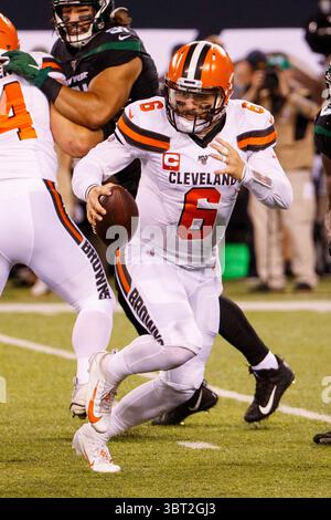 Le 16 septembre 2019, le quarterback des Browns de Cleveland Baker Mayfield (6 ans) en action lors du match NFL entre les Browns de Cleveland et les jets de New York au MetLife Stadium à East Rutherford, New Jersey. Christopher Szagola/CSM(image de crédit : &copy ; Chris Szagola/CSM via ZUMA Wire) Banque D'Images