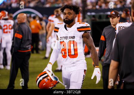 Le 16 septembre 2019, Jarvis Landry (80 ans), receveur des Browns de Cleveland, regarde pendant le match NFL entre les Browns de Cleveland et les jets de New York au MetLife Stadium à East Rutherford, New Jersey. Christopher Szagola/CSM(image de crédit : &copy ; Chris Szagola/CSM via ZUMA Wire) Banque D'Images