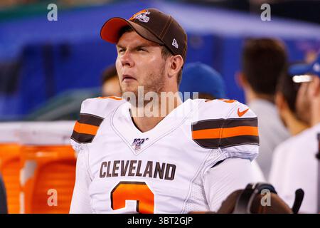 Le 16 septembre 2019, Garrett Gilbert (3), le quarterback des Browns de Cleveland, regarde pendant le match NFL entre les Browns de Cleveland et les jets de New York au MetLife Stadium à East Rutherford, New Jersey. Christopher Szagola/CSM(image de crédit : &copy ; Chris Szagola/CSM via ZUMA Wire) Banque D'Images