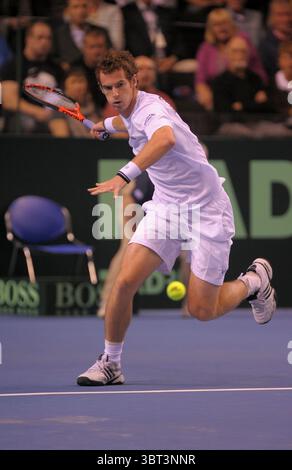 Coupe Davis International Tennis. Liverpool. Merseyside. Royaume-Uni 18 septembre 2009. La Grande-Bretagne contre la Pologne. Andy murray de Grande-Bretagne en action. Banque D'Images