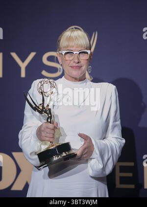 22 septembre 2019, Los Angeles, Californie, États-Unis : Patricia Arquette, lauréat de l'Emmy pour actrice exceptionnelle dans un second rôle dans une série limitée ou un film pour 'The Act' dans la salle de presse de la 71e Emmy Awards qui s'est tenue au Microsoft Theater. (Crédit image : © Prensa Internacional via ZUMA Wire) Banque D'Images