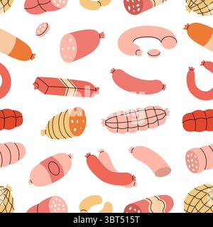Motif saucisses. Saucisses crues fraîches. Modèle de conception de menu de boucherie pour le marché alimentaire, le commerce électronique, la promotion des produits. Illustration vectorielle. Illustration de Vecteur