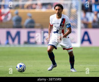 East Rutherford, États-Unis. 13 juillet 2025. Football : Coupe du monde des clubs, Chelsea FC - Paris Saint-Germain, finale, finale au MetLife Stadium. Marquinhos de Paris joue le ballon. Crédit : Sven Hoppe/dpa/Alamy Live News Banque D'Images