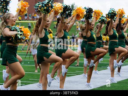 Septembre 28 2019 : les meneurs de pom-pom des Baylor Bears jouent avant la moitié du match de football NCAA entre les cyclones de l'État de l'Iowa et les Baylor Bears au McLane Stadium de Waco, au Texas. Matthew Lynch/CSM(image de crédit : &copy ; Matthew Lynch/CSM via ZUMA Wire) Banque D'Images