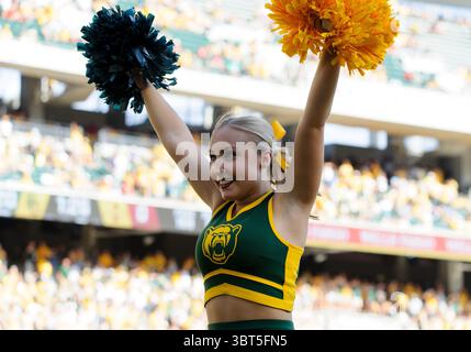 Septembre 28 2019 : Baylor Bears pom-meneur pendant la 2e moitié du match de football NCAA entre les cyclones de l'État de l'Iowa et les Baylor Bears au McLane Stadium à Waco, Texas. Matthew Lynch/CSM(image de crédit : &copy ; Matthew Lynch/CSM via ZUMA Wire) Banque D'Images