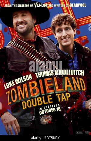DATE DE SORTIE : 18 octobre 2019 TITRE : Zombieland 2 : double Tap STUDIO : Colombia Pictures RÉALISATEUR : Ruben Fleischer INTRIGUE : Columbus, Tallahasse, Wichita, et Little Rock se déplacent au cœur des États-Unis alors qu'ils affrontent des zombies évolués, d'autres survivants, et les douleurs grandissantes de la famille de fortune. EN VEDETTE : LUKE WILSON dans le rôle d'Albuquerque, THOMAS MIDDLEDITCH dans le rôle de Flagstaff. (Crédit image : © Colombia Pictures/Entertainment Pictures/ZUMAPRESS.com) Banque D'Images