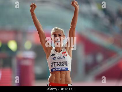 1er octobre 2019 : Justyna ÅšwiÄ™Ty-Ersetic, polonaise, participe au 200 mètres féminin lors des 17e Championnats du monde d'athlétisme de l'IAAF au stade Khalifa à Doha, Qatar. Ulrik Pedersen/CSM.(image de crédit : &copy ; Ulrik Pedersen/CSM via ZUMA Wire) Banque D'Images